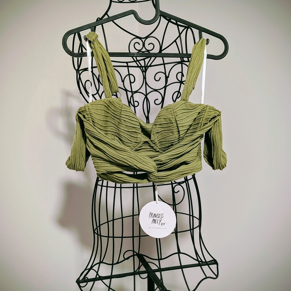 Princess Polly Enrique Top Sage Green - NWT - Size 6 - Ruched, Cross Body